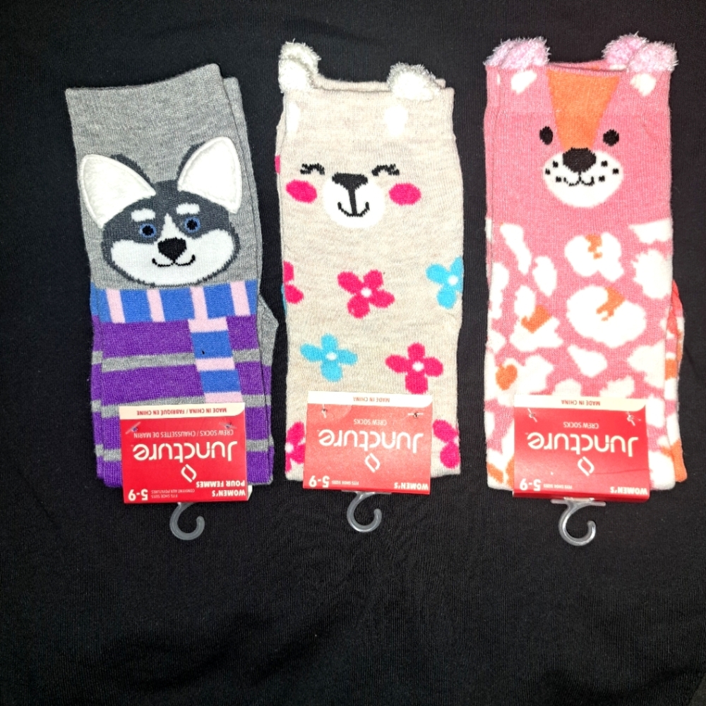 Juncture Women's Animal Socks Set - Gray, Pink, Cream